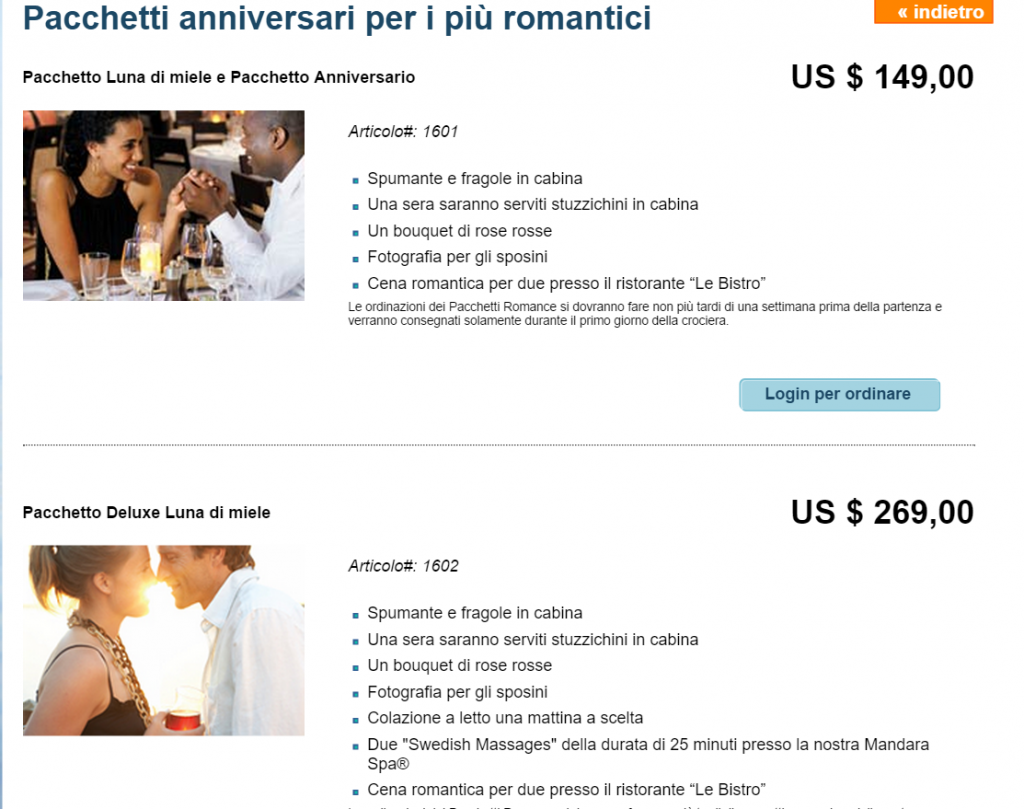 pacchetti anniversario