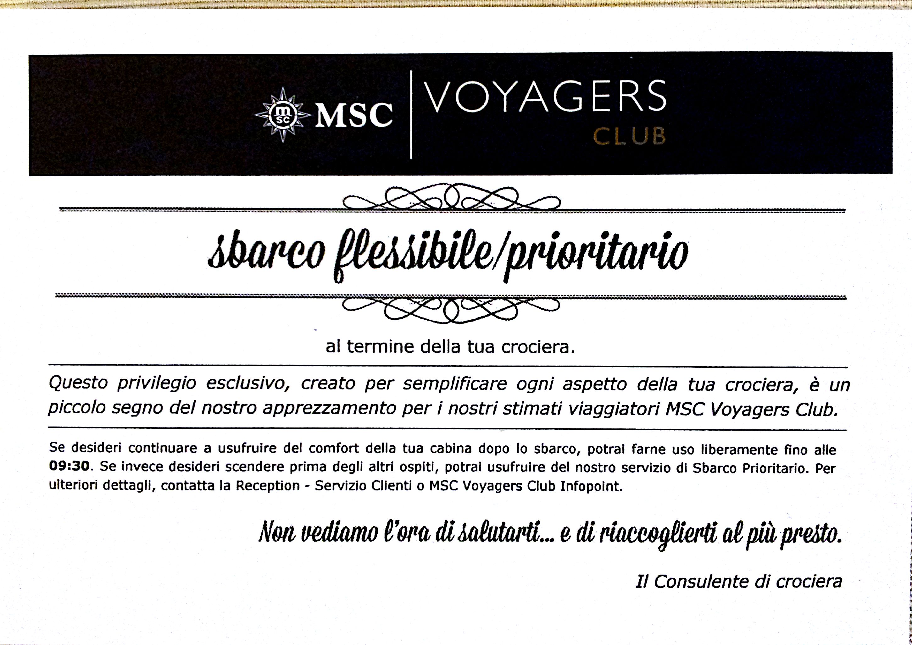 Sbarco flessibile prioritario MSC Voyagers club