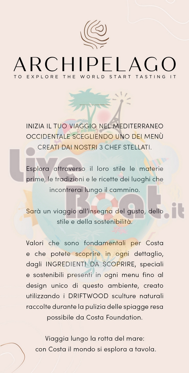 COSTA CROCIERE Menù Archipelago Liveboat sito,forum e blog crociere